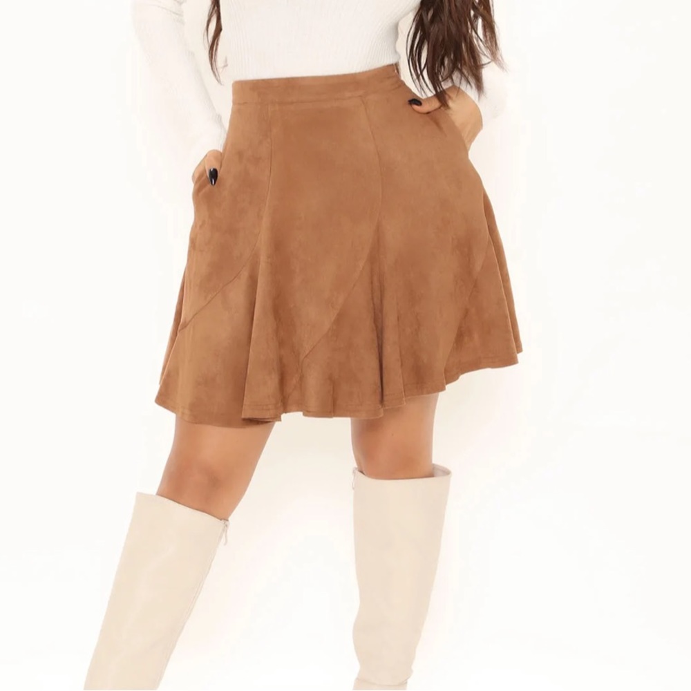 Tasha a line mini skirt - camel & olive